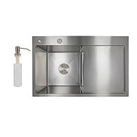 Мийка для кухні з крилом інтегрована права Lidz Handmade H7849R (LDH7849BRUR45591) Brushed Steel 3,0/1,0