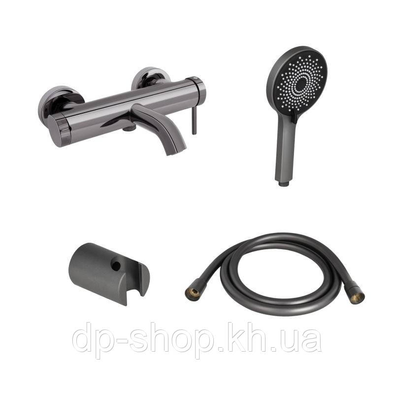 Комплект для ванної кімнати Qtap Robin Black/Chrome: Змішувач QTROB3060102K + Тримач QT829910842854GRP+, фото 1