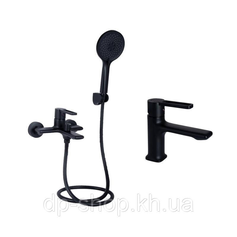Комплект змішувачів Qtap Taurus: Змішувач для ванни QTTAU259BLM45662 + Змішувач для раковини, фото 1
