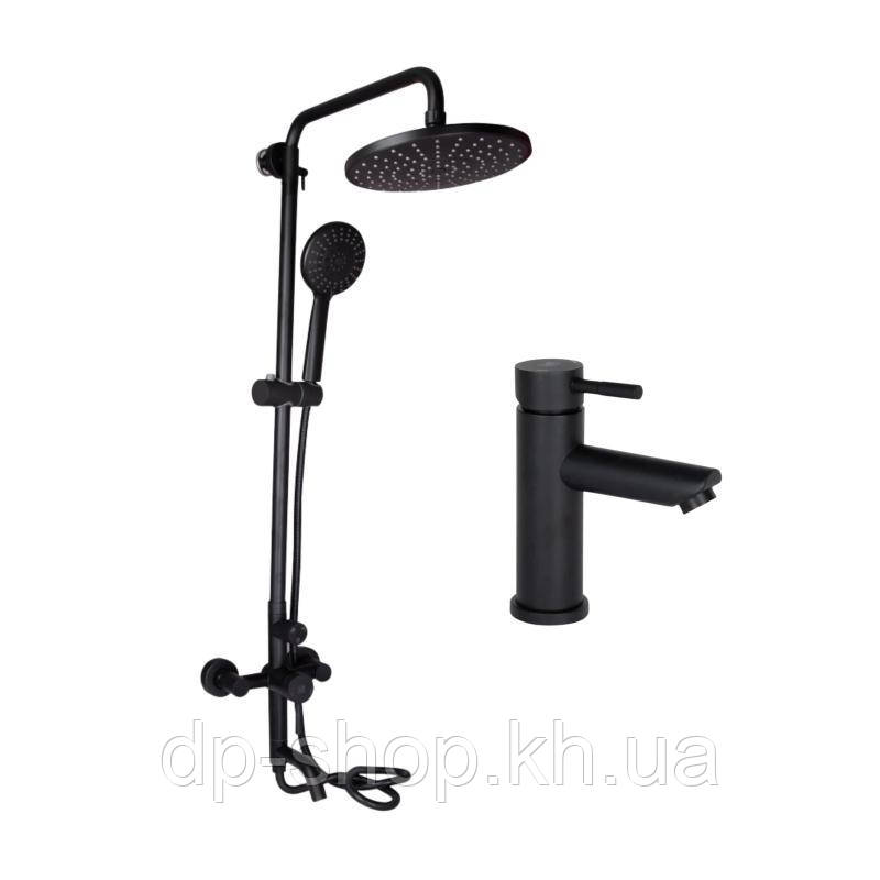 Комплект змішувачів Lidz Aria Black: Душова система LDARI1030BLA43373 + Змішувач для раковини, фото 1