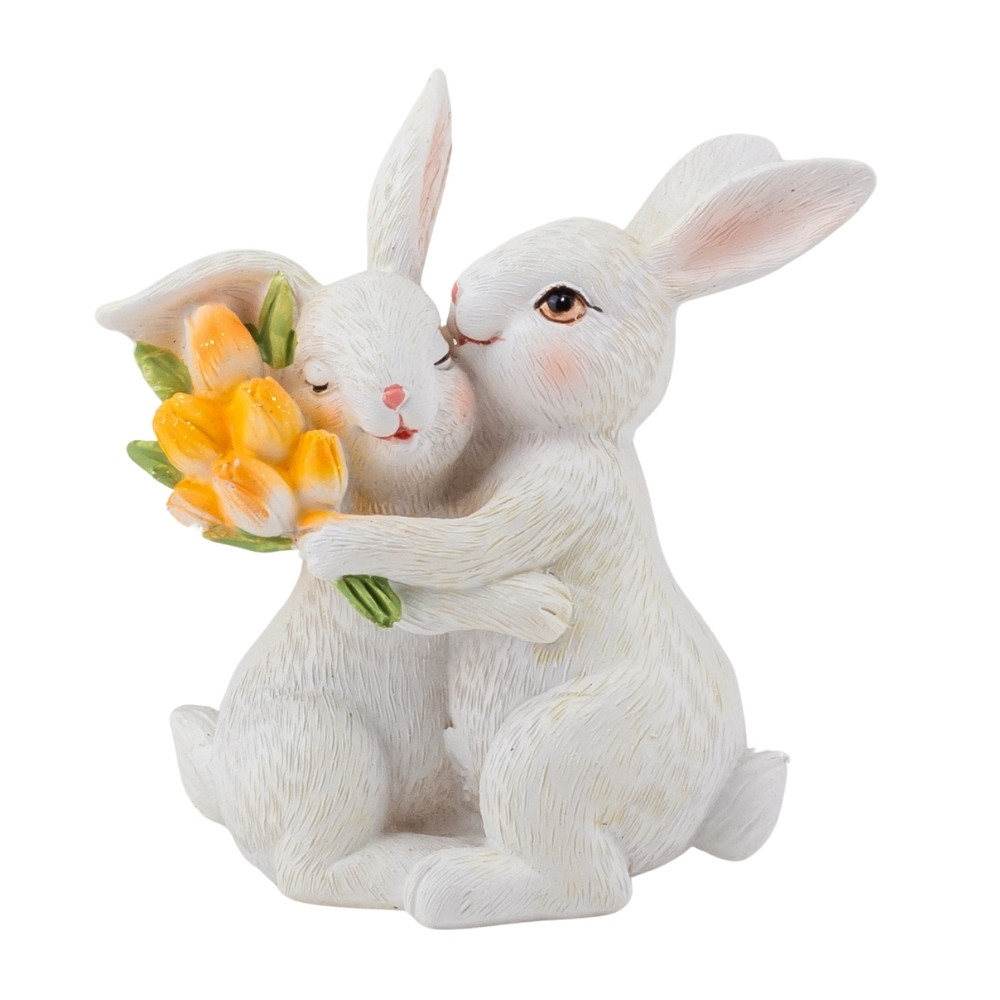 Статуетка декоративна Кролики з тюльпанами 11х10 см 12007-264 полістоун