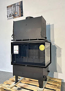 Сталева камінна пічна топка на дровах з водяним контуром Defro Home RIVA SM BL SHORT (чорний шамот)