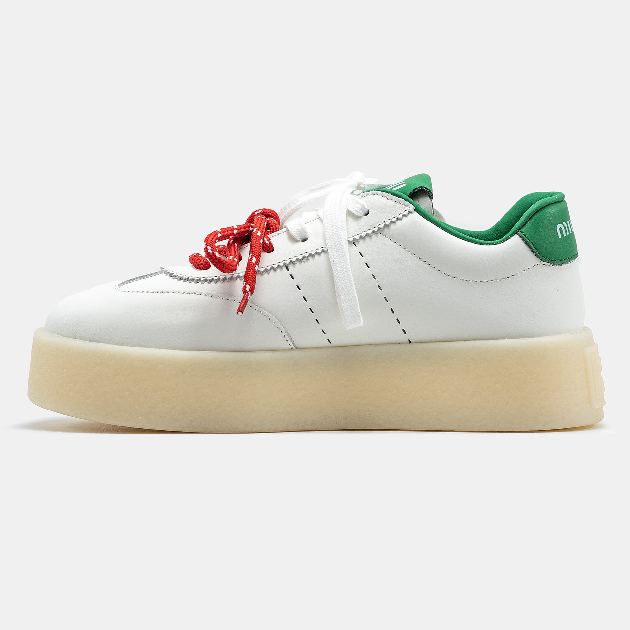 Жіночі Кросівки Miu Miu Leather Sneakers Platform White Green / Міу Міу Лезер Снікерс Платформ