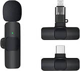 Бездротовий петличний мікрофон K8 з адаптером Lightning-Type-C Чорний, фото 2