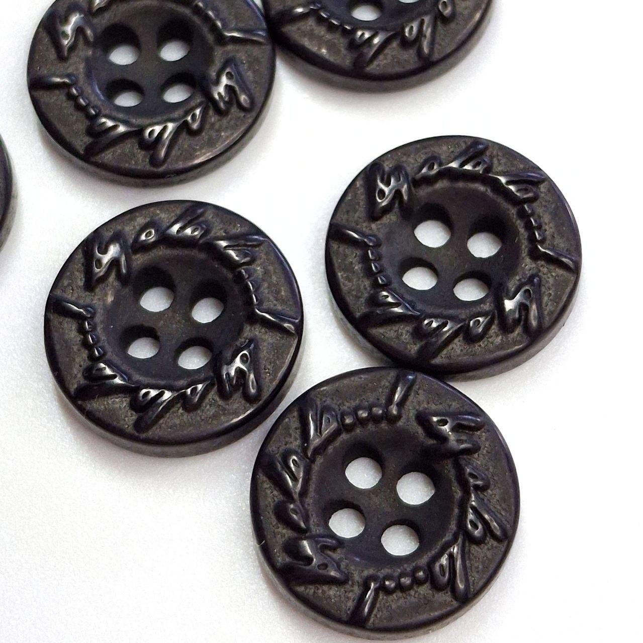 Гудзик круглий матовий з малюнком чорний прошивний 11мм, фото 1