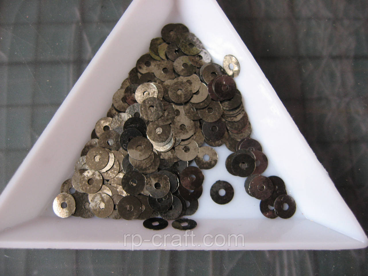 158. Упаковка паєток. Круглі, плоскі, 5 мм, 5 грам, сіра, фото 1