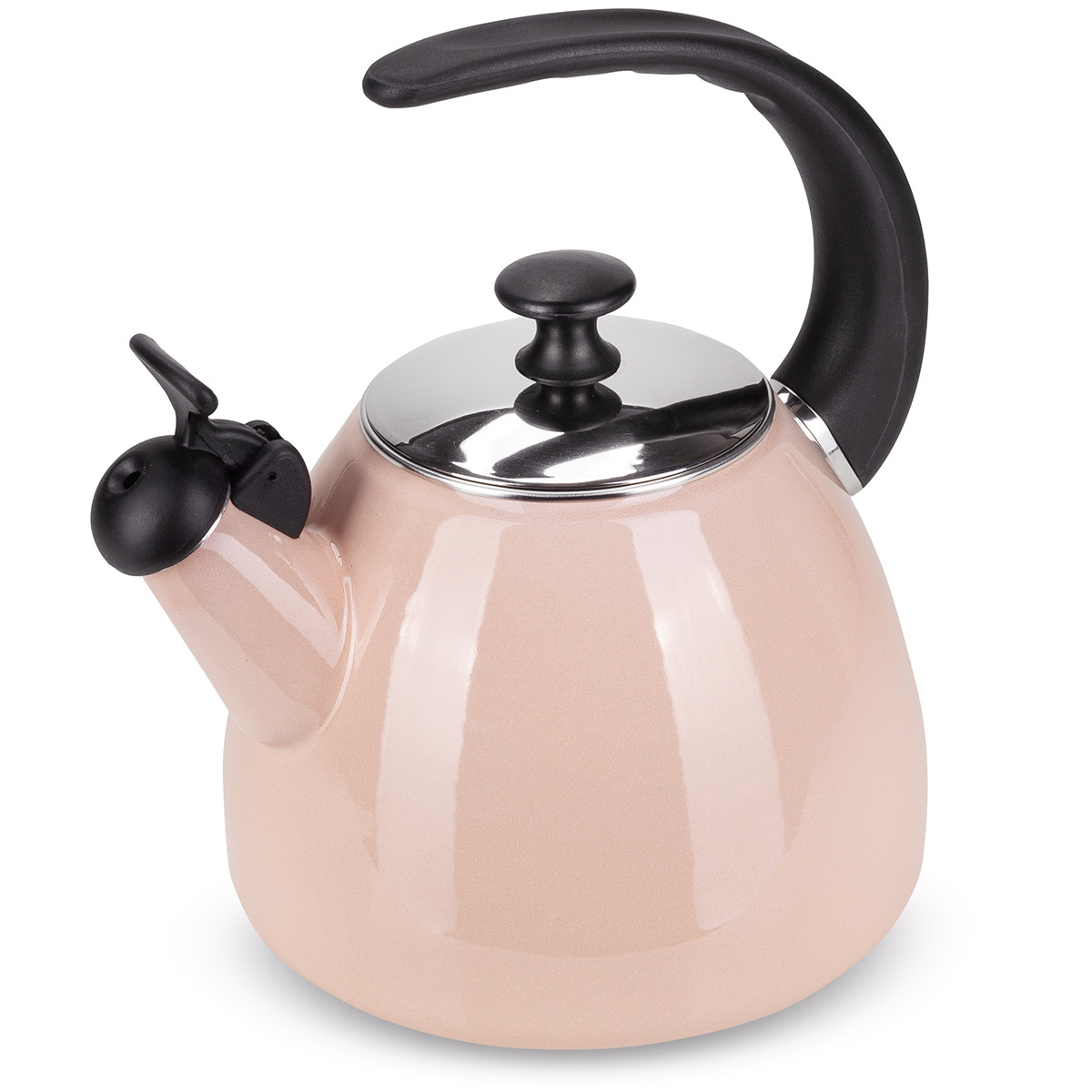 Чайник емальований Kamille KM-1040B рожевий 2.5л зі свистком, фото 1