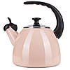 Чайник емальований Kamille KM-1040B рожевий 2.5л зі свистком, фото 2