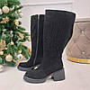 Чоботи замшеві жіночі із широкою халявою. Колір чорний. 38 розмір, гомілка 50 см, фото 4