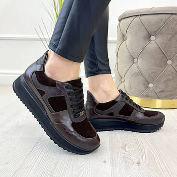 Кросівки коричневі жіночі на шнурівці