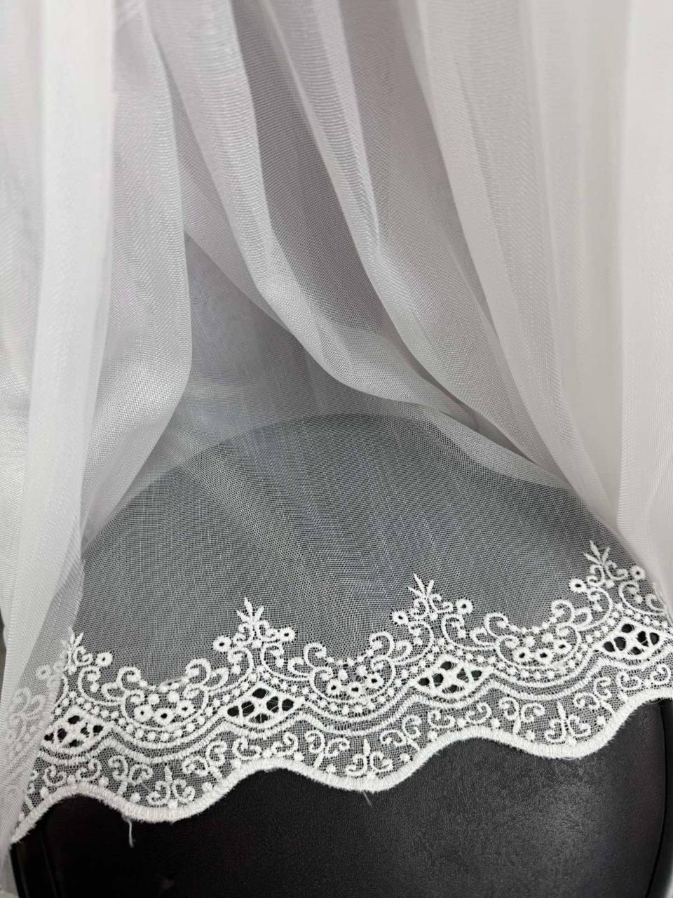 Тюль бамбук однотонний з вишивкою по низу заввишки 2,8 м. кремовий