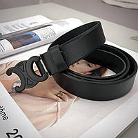 Кожаный женский ремень черный с черной пряжкой Celіnе Paris брендовый пояс на подарок для девушки ширина 3 см