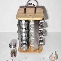 Набір для спецій на підставці 16 ємностей із неіржавкої сталі Edenberg EB-4030 Набір банок для спецій Квадрат