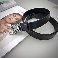 Кожаный женский ремень черный с серой пряжкой Celіnе Paris брендовый пояс на подарок для девушки ширина 3 см