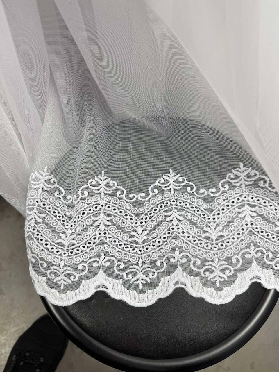 Тюль бамбук однотонний з вишивкою по низу заввишки 2,8 м. кремовий