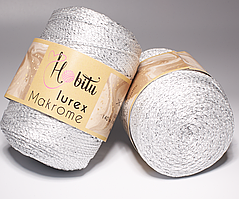 Пряжа Macrome Lurex Hobitu-001 білий із сріблом