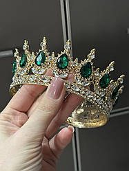 Корона металева для декору ЗОЛОТА з камінцями кольору МАЛАХІТ