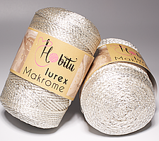 Пряжа Macrome Lurex Hobitu-016 молочний із сріблом