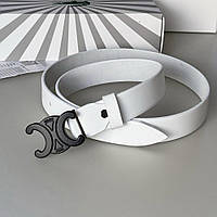 Кожаный женский ремень белый с черной пряжкой Celіnе Paris брендовый пояс на подарок для девушки ширина 3 см