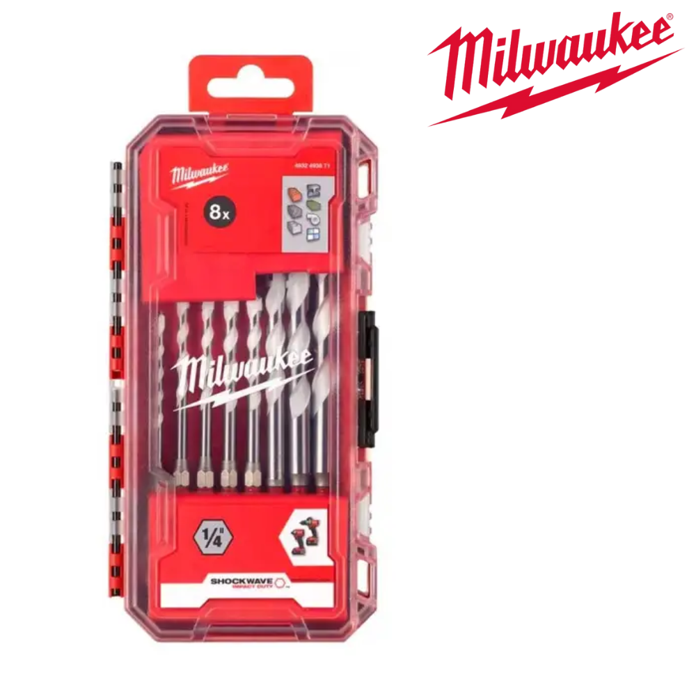 Набір свердел для металу, дерева, бетону Milwaukee ShW HEX 4, 5-2шт, 6-2 шт, 8, 10, 12 мм 8 шт.