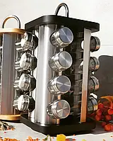 Набір для спецій на підставці 16 ємностей із неіржавкої сталі Edenberg EB-4030 Набір банок для спецій Квадрат