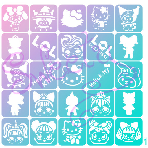 Трафарети Кітті ЛОЛ клейові 25 шт. для Блиск і Біоту 5х5см, фото 1