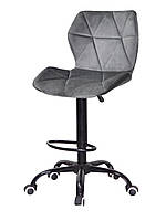 Високий стілець Torino Bar-BK-Office текстиль сірий BRO-18, чорна хрестовина-опора з коліщатками, фото 4