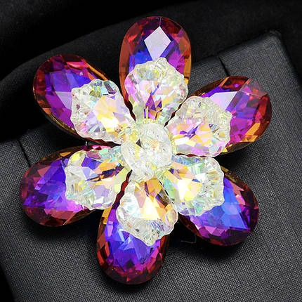 Брошка кришталева квіточок різнобарвна застібка срібляста розмір 50х50 мм, що переливаються, фото 1