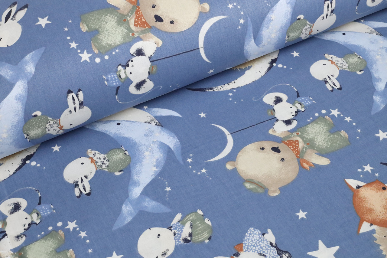 Ранфорс Кити, звірята, зоряне небо СИНІЙ, ширина 240 см