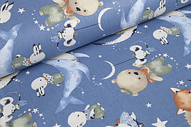 Ранфорс Кити, звірята, зоряне небо СИНІЙ, ширина 240 см
