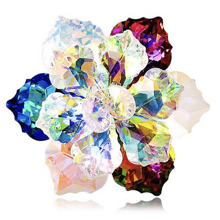 Брошка кришталева квіточок різнобарвна застібка срібляста розмір 50х50 мм, що переливаються, фото 1