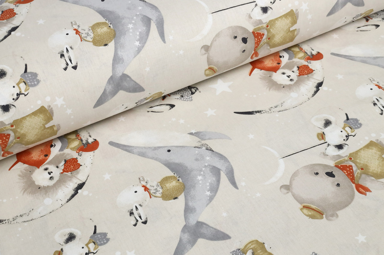 Ранфорс Кити, звірята, зоряне небо БЕЖ, ширина 240 см