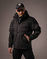 Куртка зимова Хантер Софтшелл фліс чорна