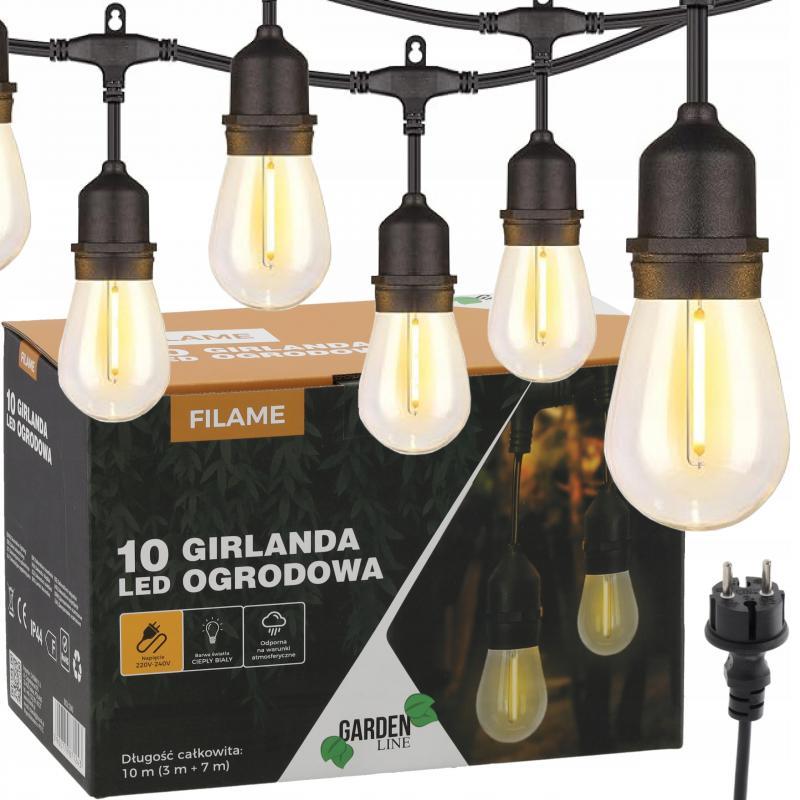 Декоративна садова ретро-гірлянда 10 м 10 LED GardenLine SOL1243 колір теплий-білий