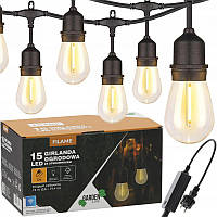 Декоративна садова ретро-гірлянда з Wi-Fi керуванням 15 м 15 LED GardenLine SOL1267 колір теплий-білий