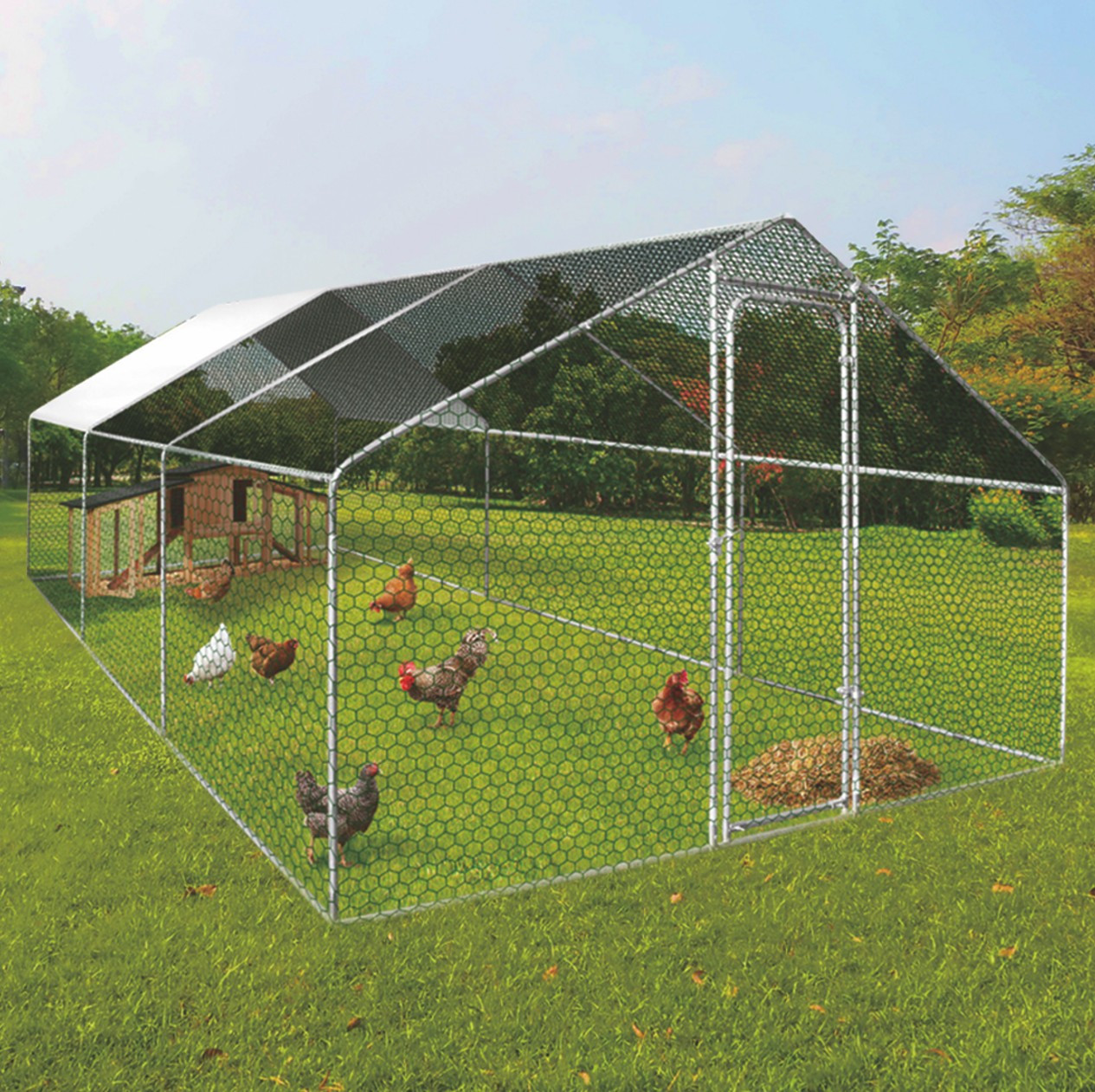Курник, курятник з сталевим каркасом 4.5x3x1.95м GardenLine TUN4030 вольєр для курей, качок,гусей та інших домашніх тварин