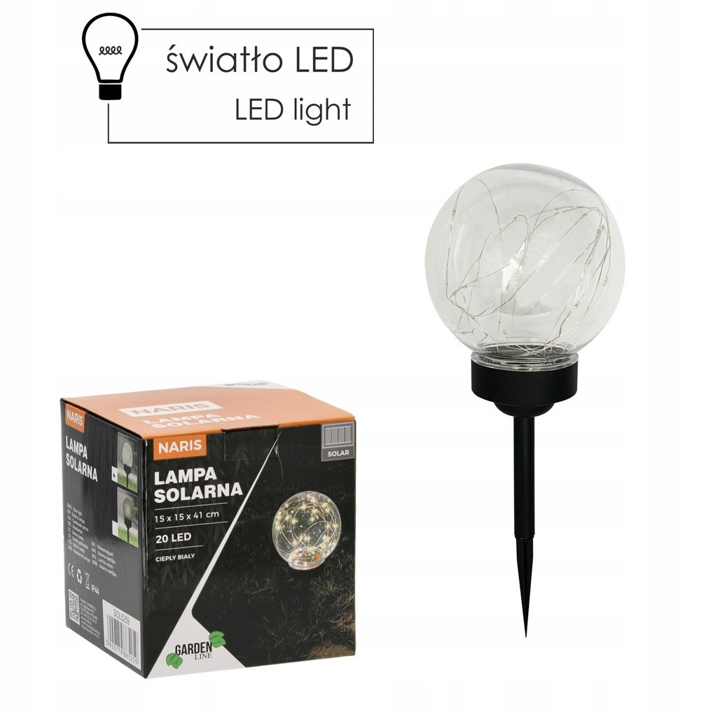 Вуличний світильник на сонячній батареї GardenLine Naris 15 x 15 x 41 см SOL5259 колір теплий білий