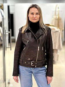 Жіноча куртка косуха з коричневої вінтажної шкіри