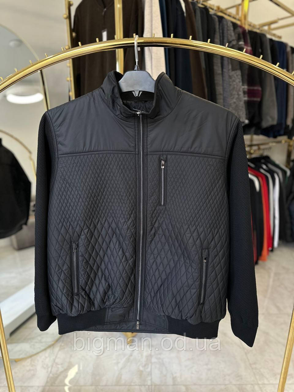 Чоловіча куртка з в'язанним рукавом Олсер 4119 батал 6-13XL чорна