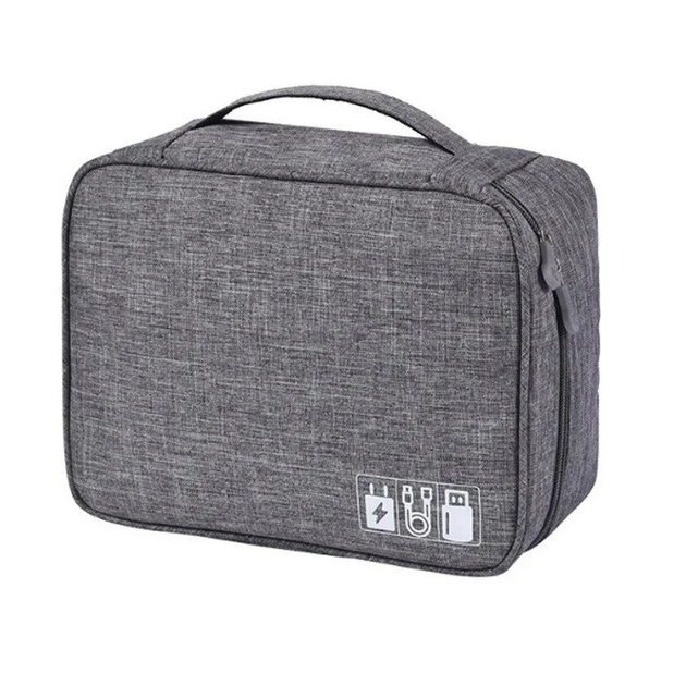 Дорожній органайзер для проводів та зарядок 25 см сумка органайзер для кабелів косметичка в дорогу Сірий