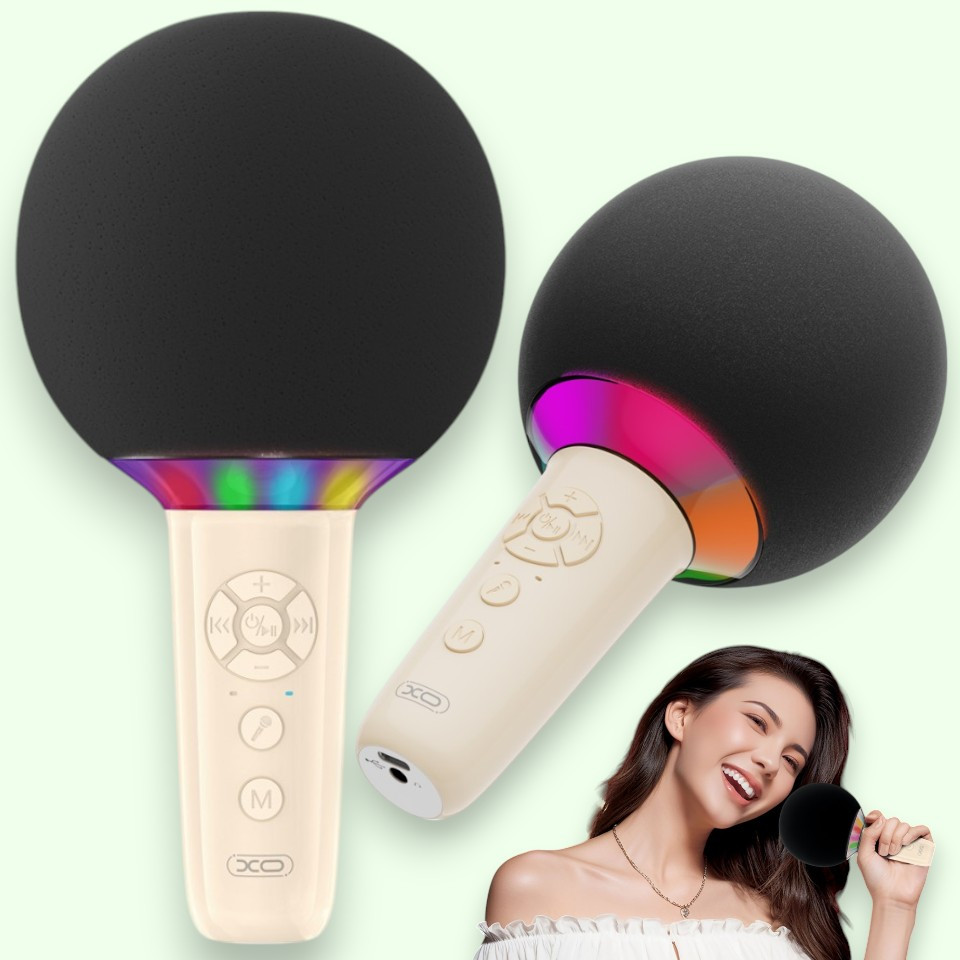 Мікрофон з колонкою бездротової XO BE50 Мікрофон дитячий RGB Led Bluetooth караоке мікрофон колонка, бежевий
