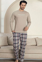 Піжама чоловіча ТРИКОТАЖНА ШТАНИ ЛОНГСЛІВ ТУРЦІЯ КАПУЧІНО КЛІТИНКА 8002