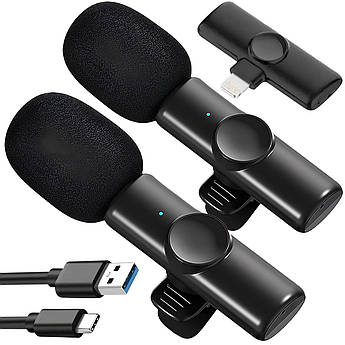 Комплект петличних мікрофонів K11 Wireless Lavalier Microphone з перехідником Lightning Чорний