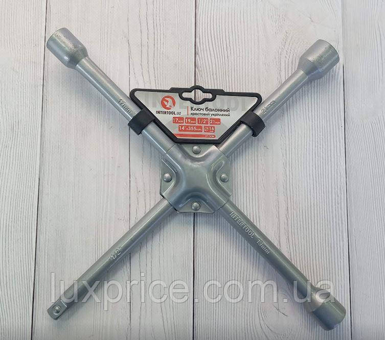 Ключ балонний хрестовий укріплений, 14"x 355 м, D=16 мм, 17, 19, 1/2", 21 мм INTERTOOL HT-1604    Luxprice, фото 1