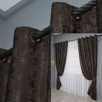 Комплект (2шт. 1,5х2,5м.) штор на люверсах, жакард «Sultan XO». Колір венге. Код 1122ш 37-0207