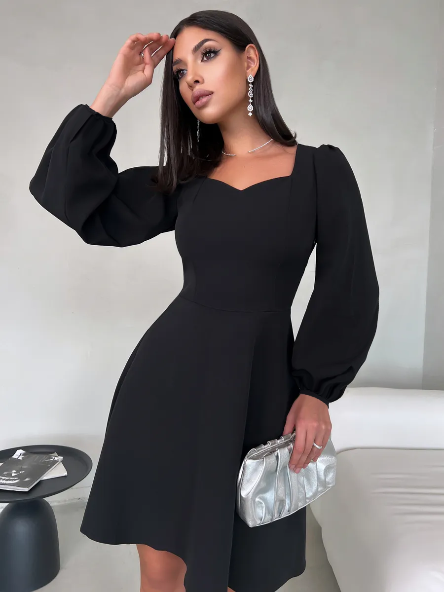 Молодіжна коротка коктейльна сукня, класична, витончена, чорна, фото 1