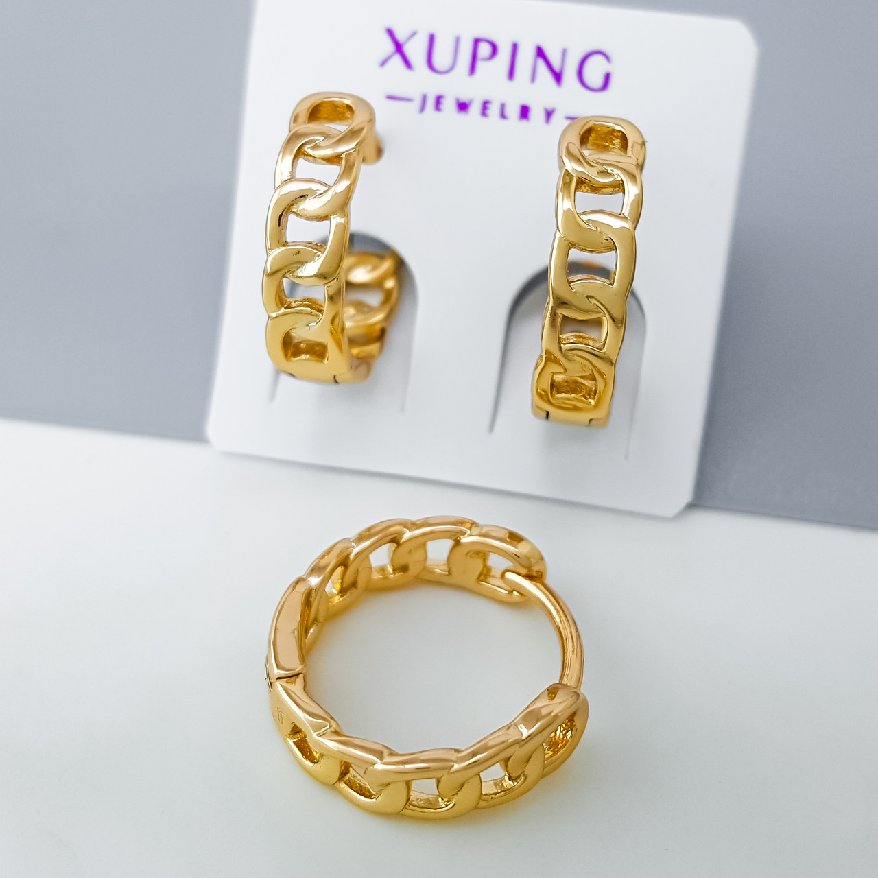 Сережки "Класика" без каміння, медзолото Xuping позолота 18К