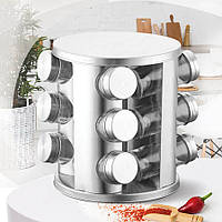 Набір ємностей карусель для спецій спецівниця на підставці 12 скляних баночок Нержавіюча сталь