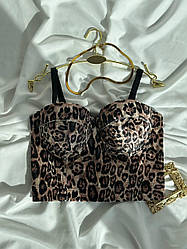 Жіночий оксамитовий корсет-бюстьє леопардовий