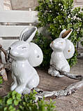 Великодній кролик з яйцем для прикраси, білий зі сріблом h 13х9 см, фото 6